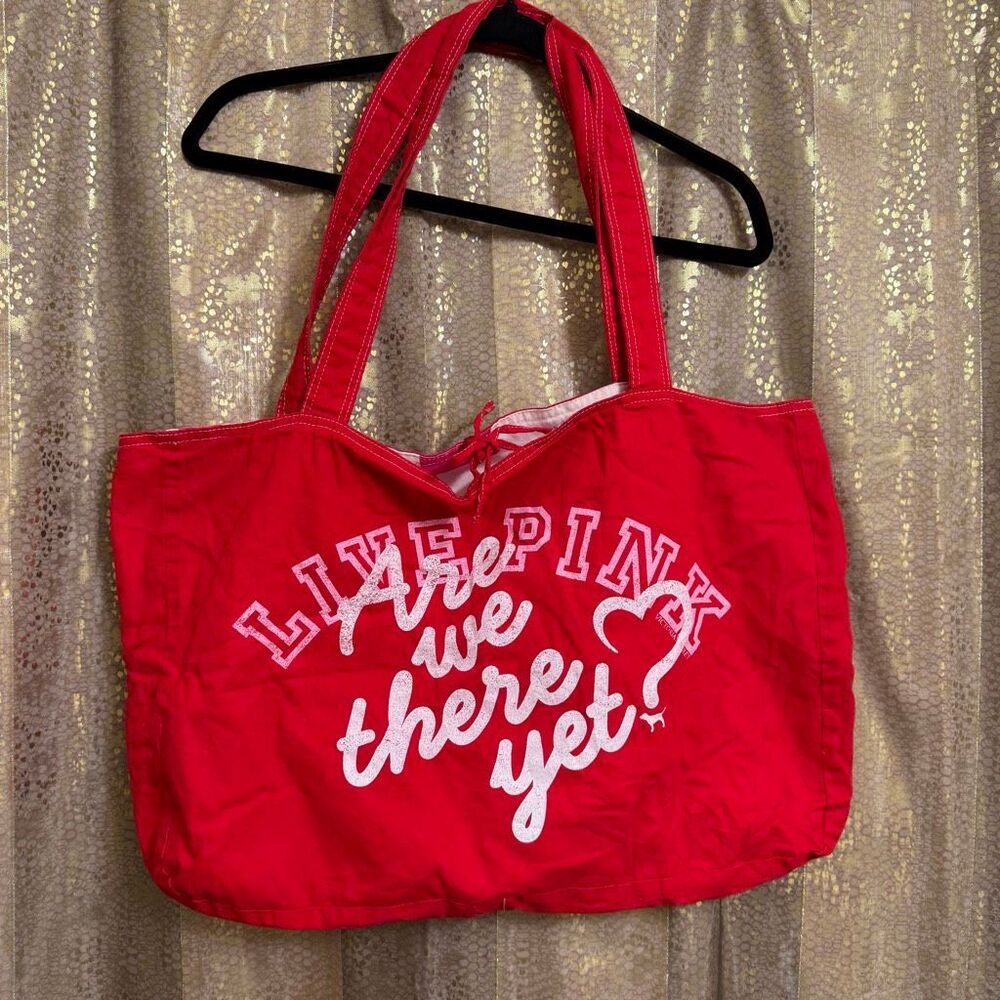 PINK Victorias Secret Y2K 2000s Vintage Reversible Red Polka Dot Large Tote Bag